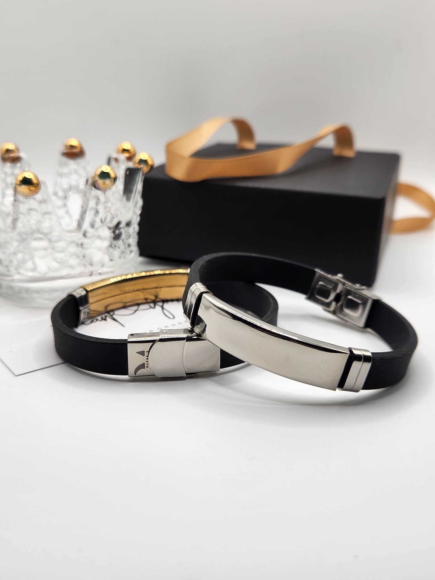 Classic Custom name/logo stainless steel and silicone band bracelet - Image 4