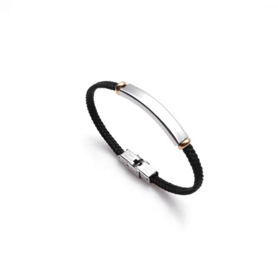 Men's stylish handmade weave leather and stainless steel bracelet. - Image 3