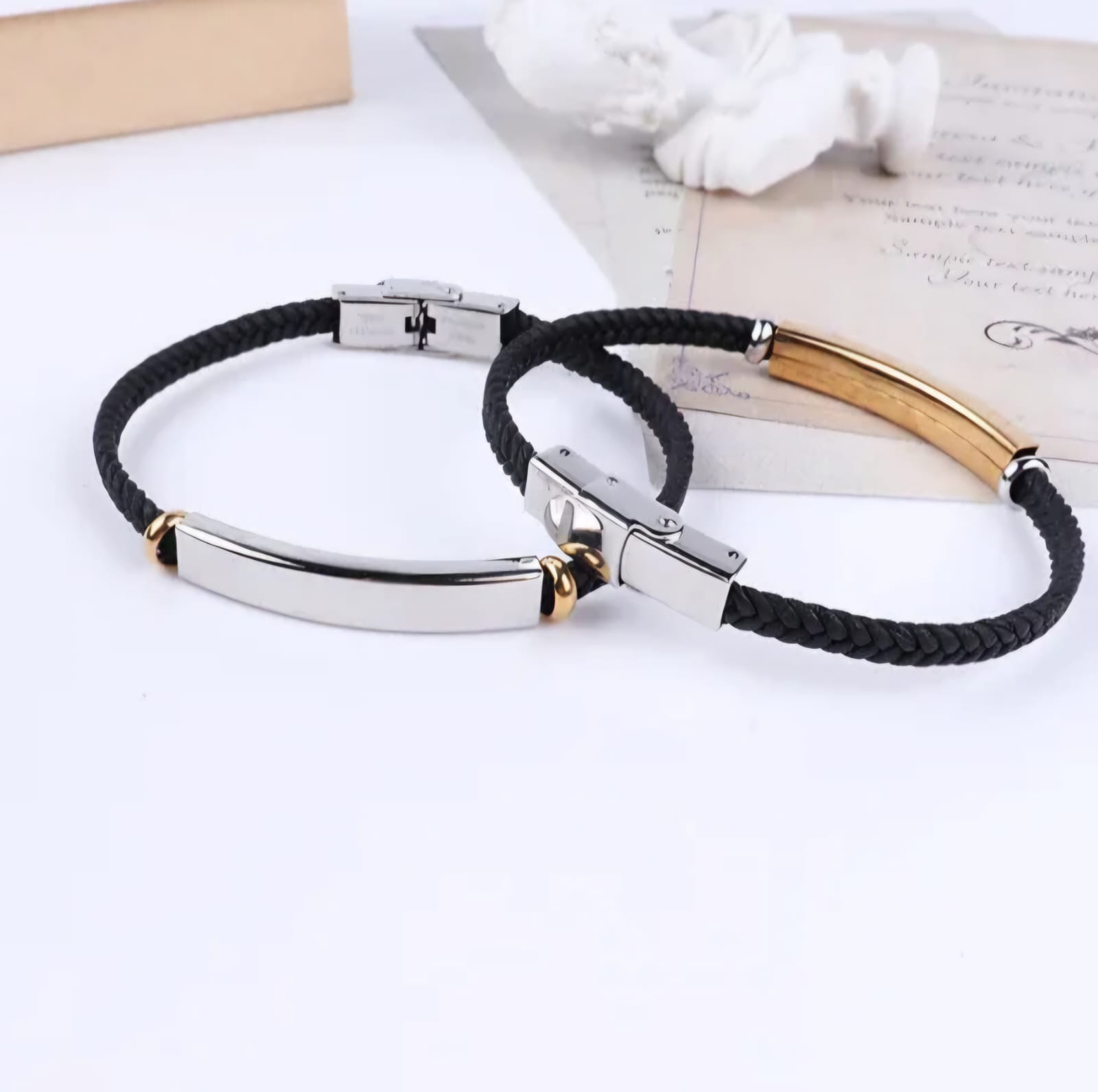 Men's stylish handmade weave leather and stainless steel bracelet. - Image 4