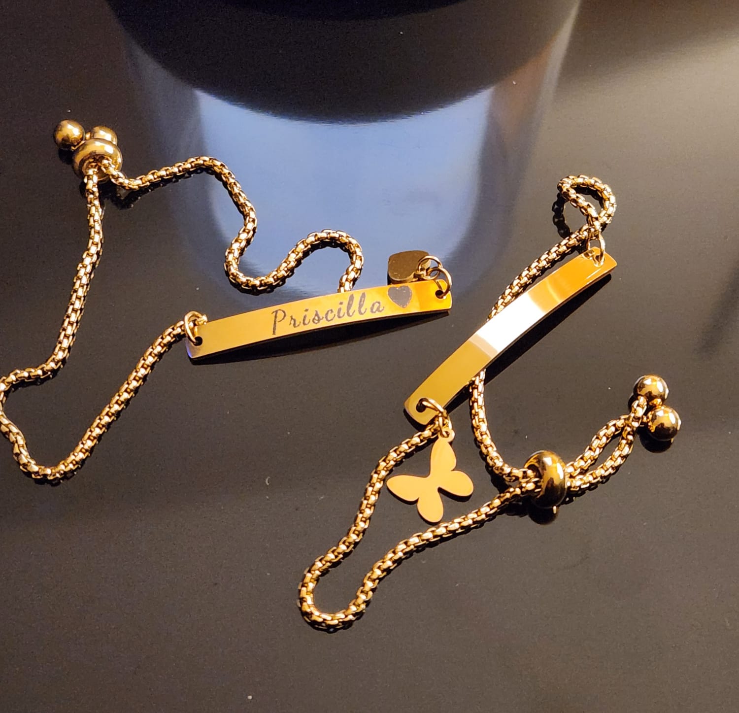 Trendy 18k gold plated engrave blank bar, slide adjustable chain. - Image 7